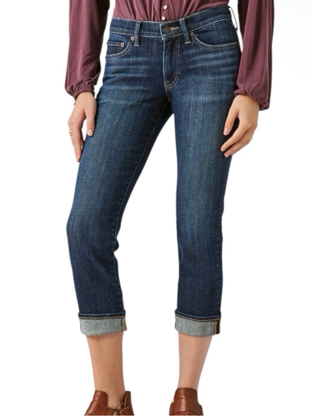 Lucky Brand Women's Mid Rise Jeans Sweet Crop Cuffed Size 12/31 Dark Blue Denim